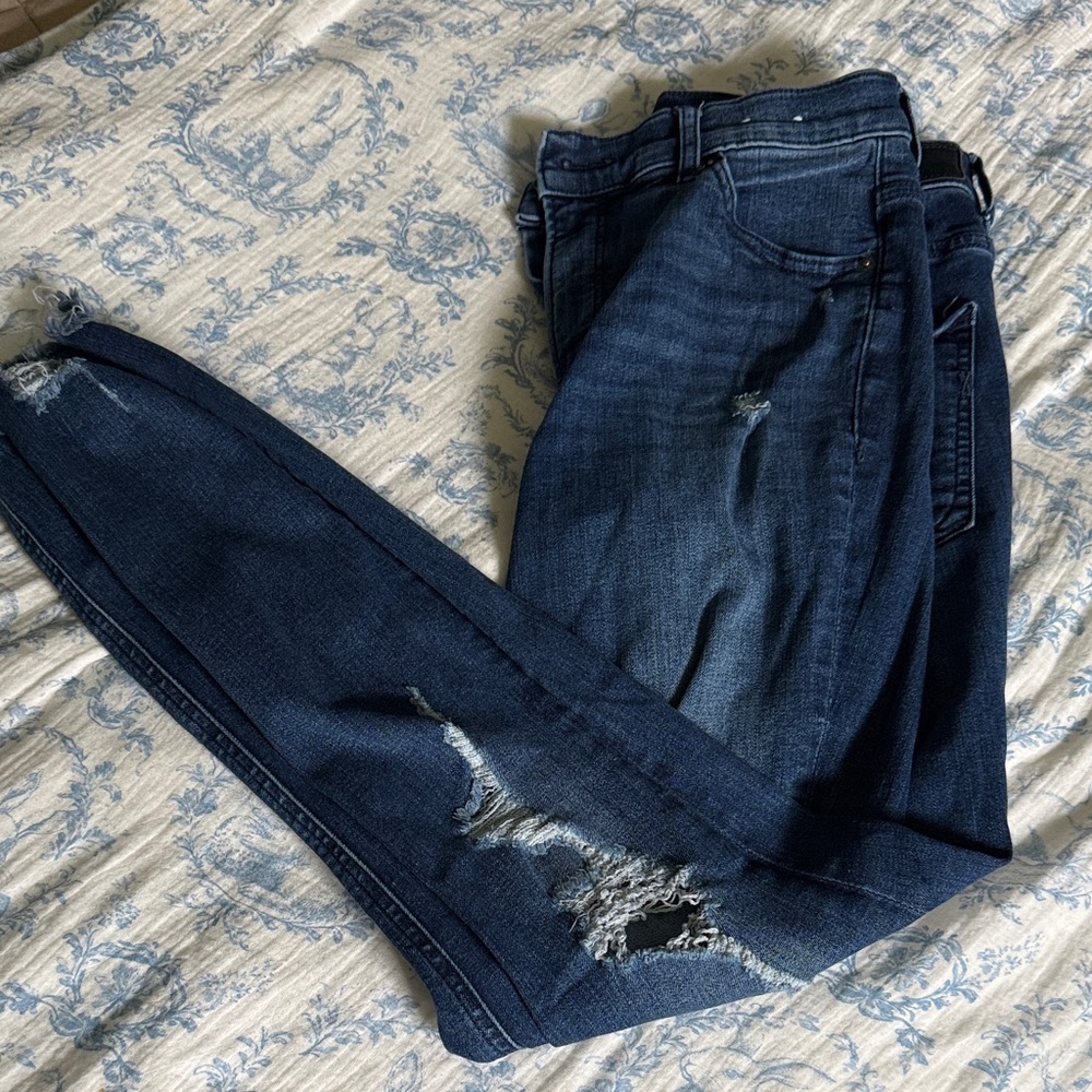 Express Dark Blue Distressed Skinny Jeans